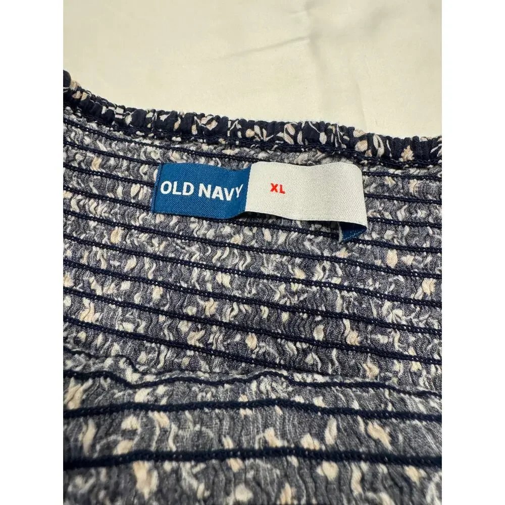 Old Navy Smocked Jersey Cami Jumpsuit XL Blue Ditsy Floral Square Neck Spaghetti - Picture 4 of 12